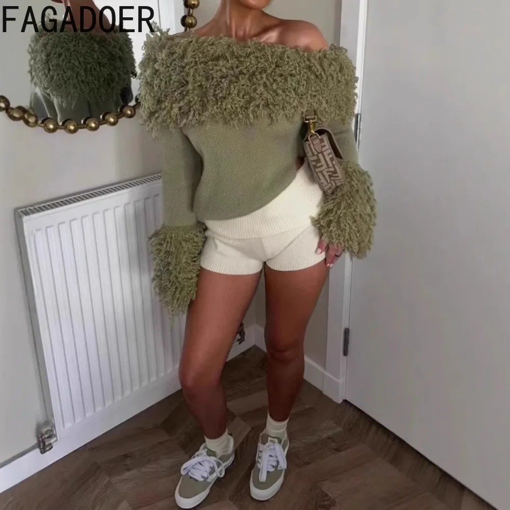 FAGADOER, новый зимний сексуальный вязаный облегающий пуловер с кисточками в стиле пэчворк, женский укороченный топ с длинными рукавами, женская уличная одежда