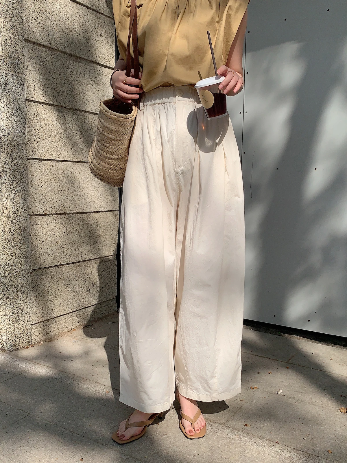 

Cool High Waist Loose Wide Leg Pants Thin Cotton Casual Trousers for Women Summer Faion Elements ket All Match Long Pants