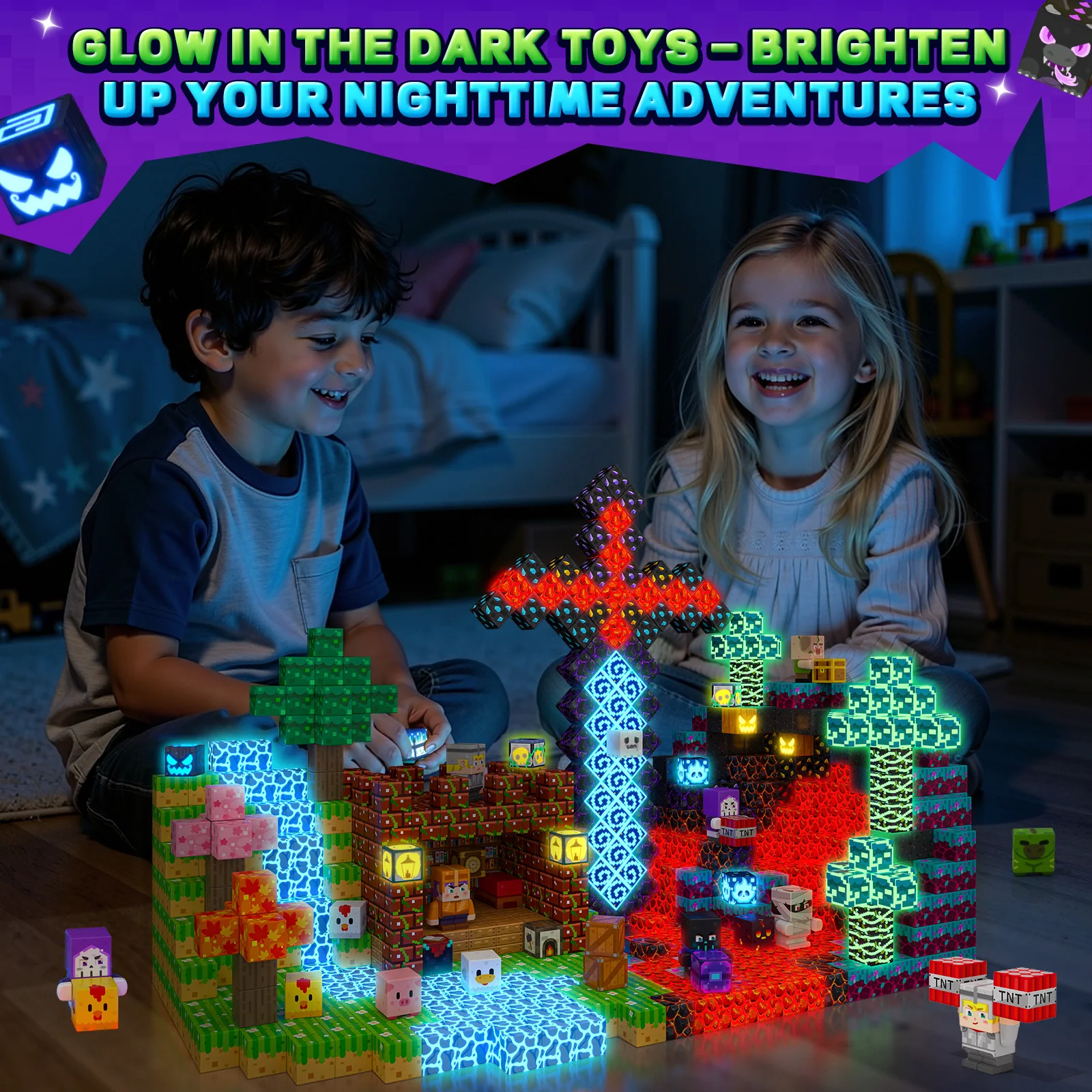 500PCS Magnetic Blocks with Light Up Blocks, Build Mine Magnet World Set, Magnetic Cubes STEM Game Toys for Kids Ages 4-6 6-8 8-12, Christmas Birthday Gifts for 3+ Years Old Boys & Girls view 7