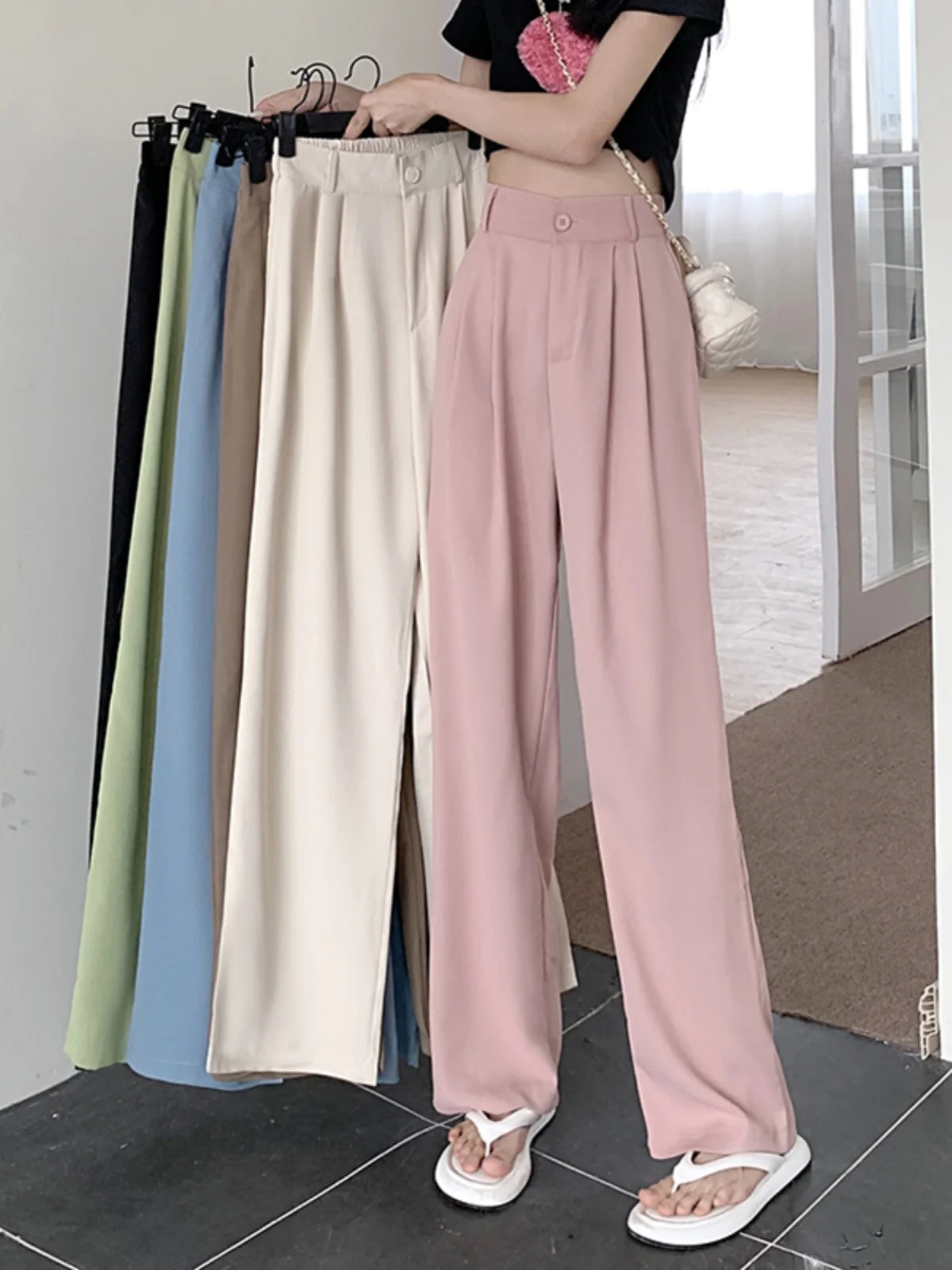 

plus Size Elastic Waist Suit Pants Women's Straight Leg Wide Leg Long Pants Loose Slimming Drapey Casual Summer Trousers