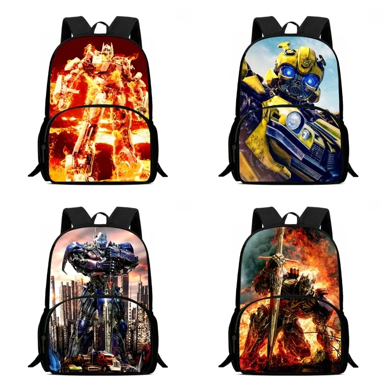 Cartoon T-Transformers Child Backpack with Front Pocket,B-Bumblebee School Bags for Boys,Durable Kids Bookbag for Pupil Students