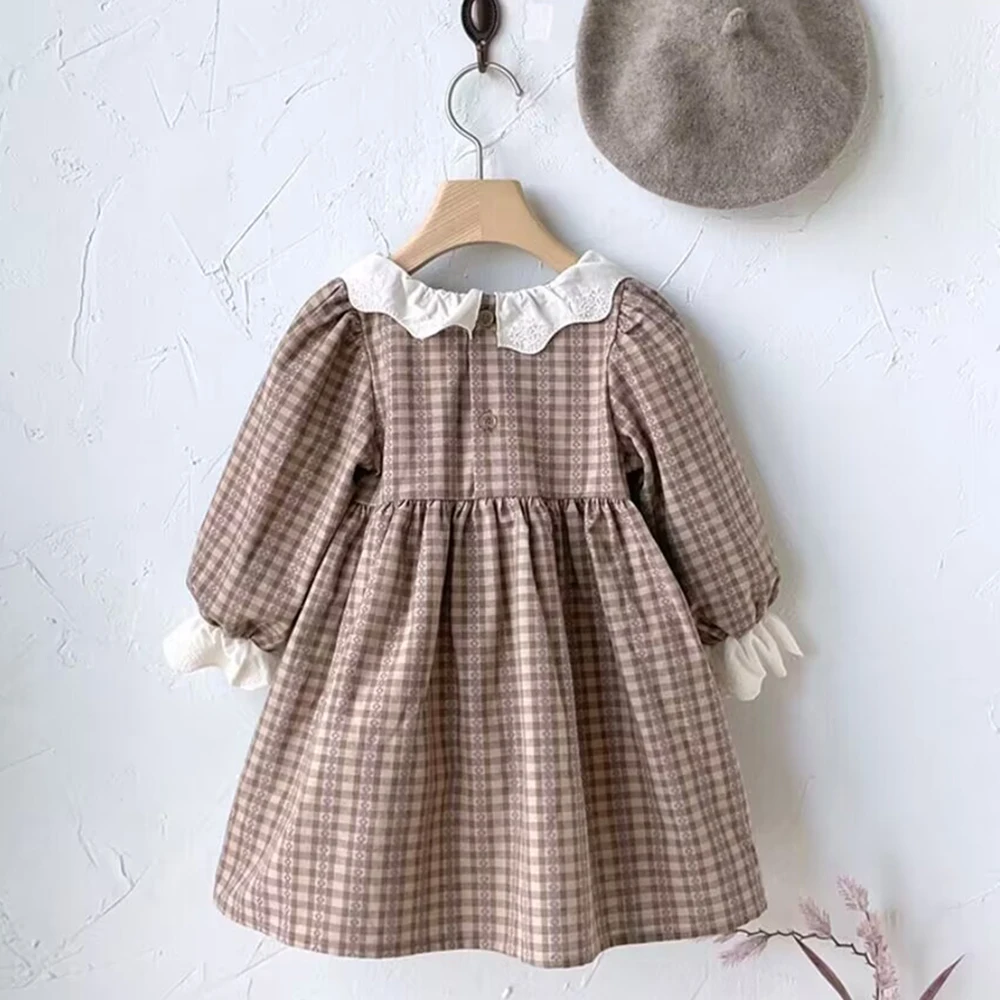 

Adorable Sister Girls Fall Winter Clothes Cute Plaid Baby Flower Lace Romper Long Sleeve Infant Jumpsuit Big Sister Dress