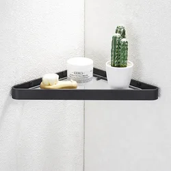 Black Bathroom Shelf Wall-mounted Glass Shower Corner Rack White Aluminum Bathroom Storage Rack Bathroom Accessories Triangular