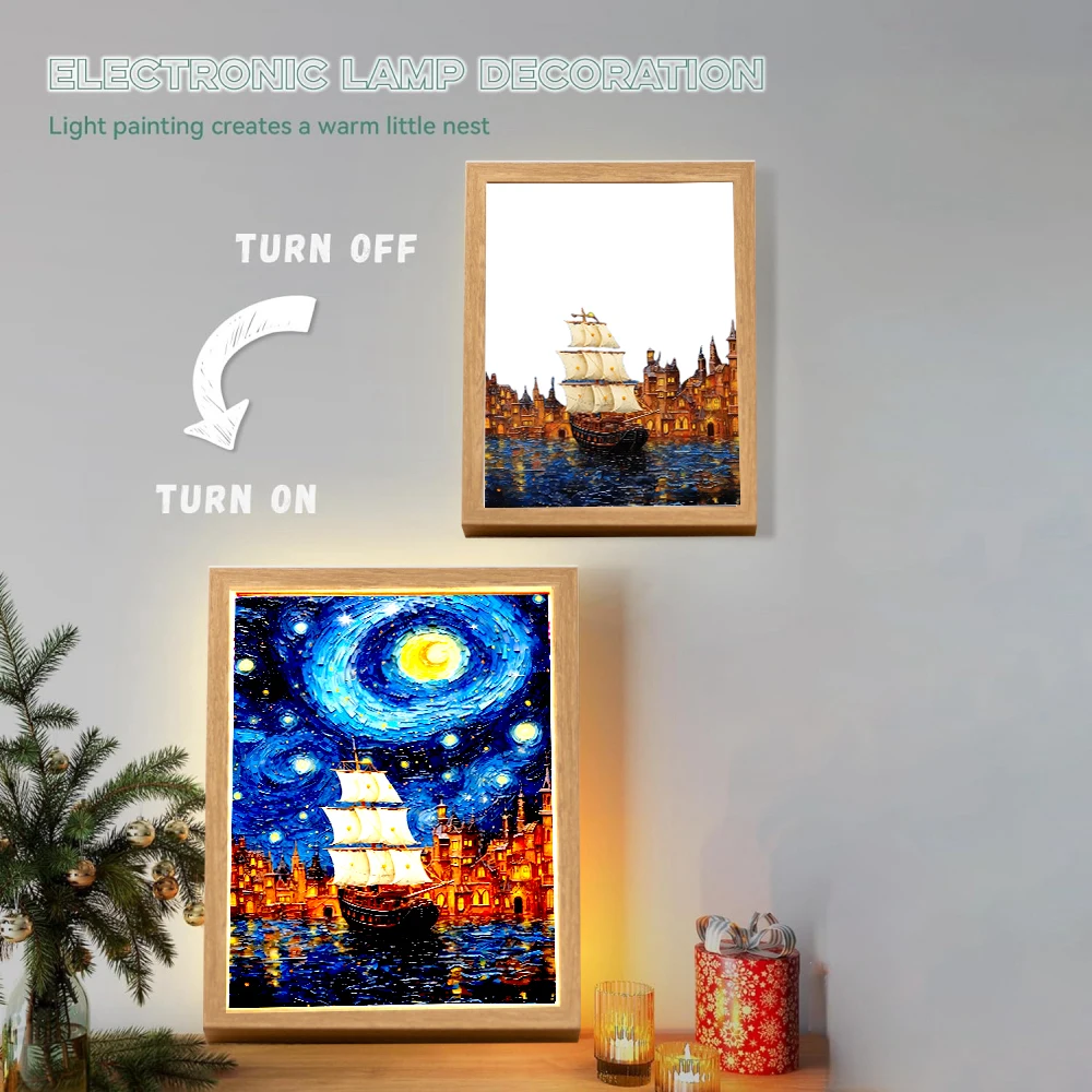 Light Painting Photo Frame Night Light Van Gogh Astral Art Office Decoration Bedroom Cuadros Decorativos Friends Gifts Moon Lamp