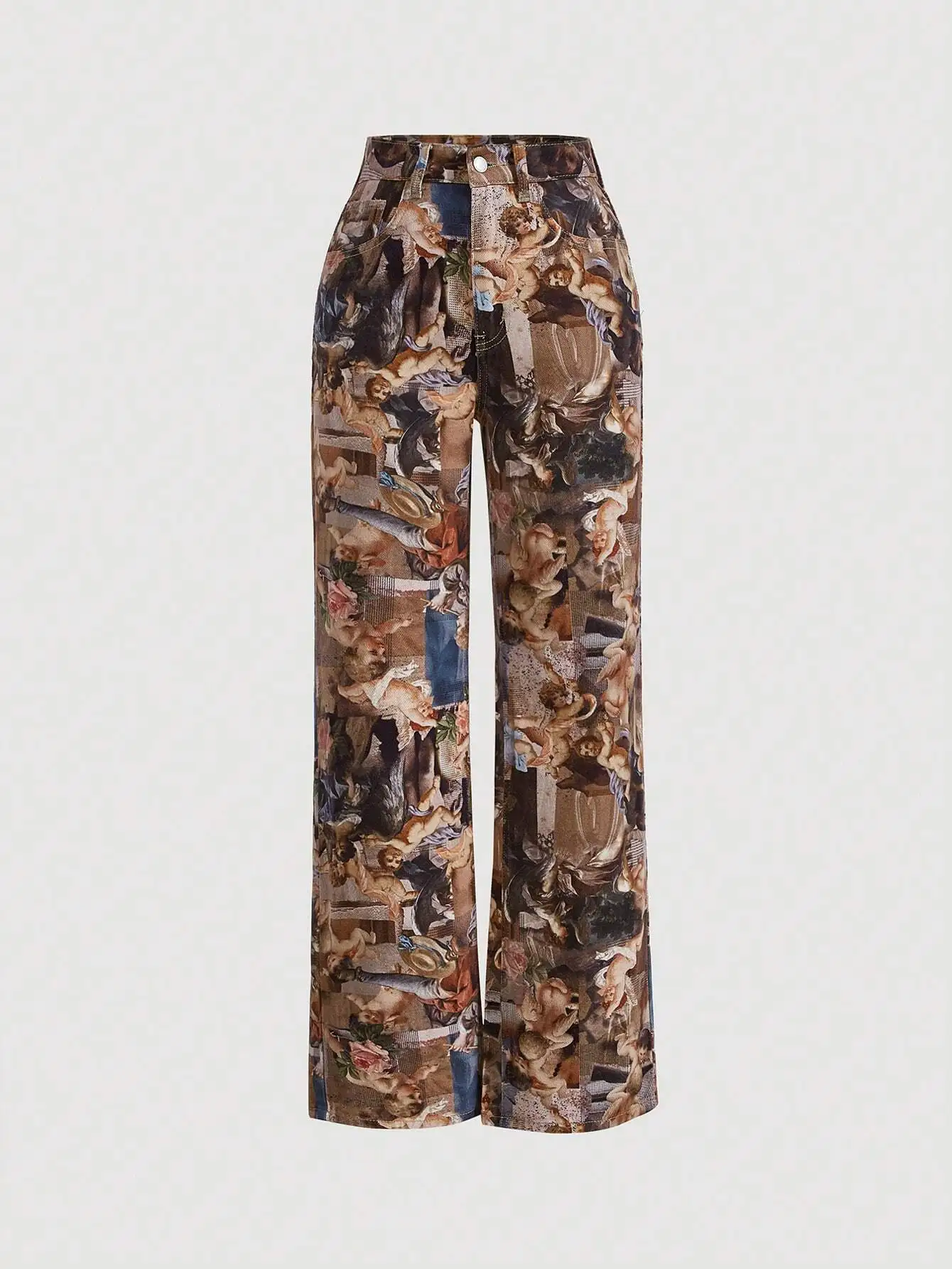 

Винтажные брюки с принтом ангела и широкими штанинами для женщин, модные осенние брюки