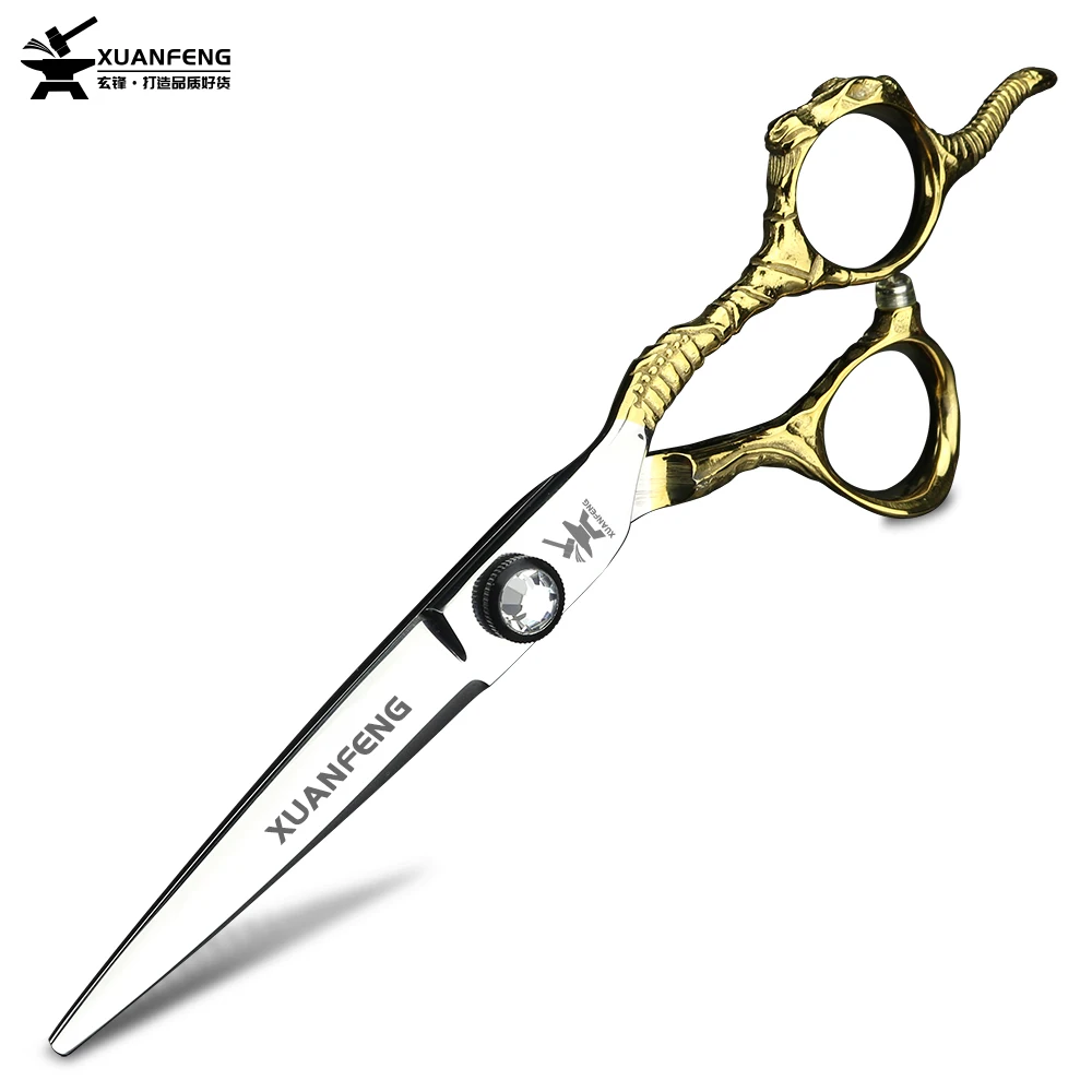 

XUANTENG 6-inch Shepherd Golden Handle Hair Scissors 440C Steel Barber Cutting Scissors and Thinning Scissors