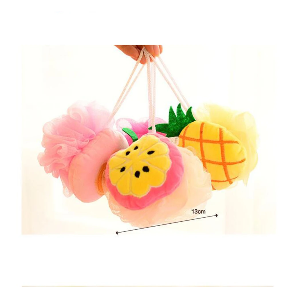 

6pcs Fruit Shaped Bath Ball Mesh Shower Sponge For Body Cleansing Soft Exfoliating Cartoon Bathing Tool Peach Pineapple