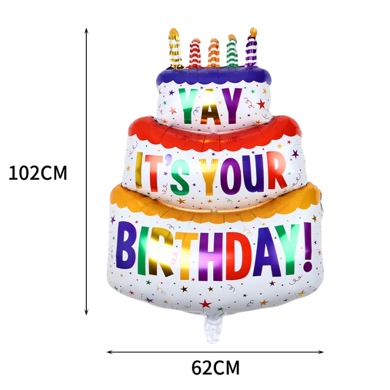 3-Layer Large Cake Balloons Happy Birthday Cartoon Bear Cake Foil Balloons for Kids Birthday Party Decoration Props Ballon Toys