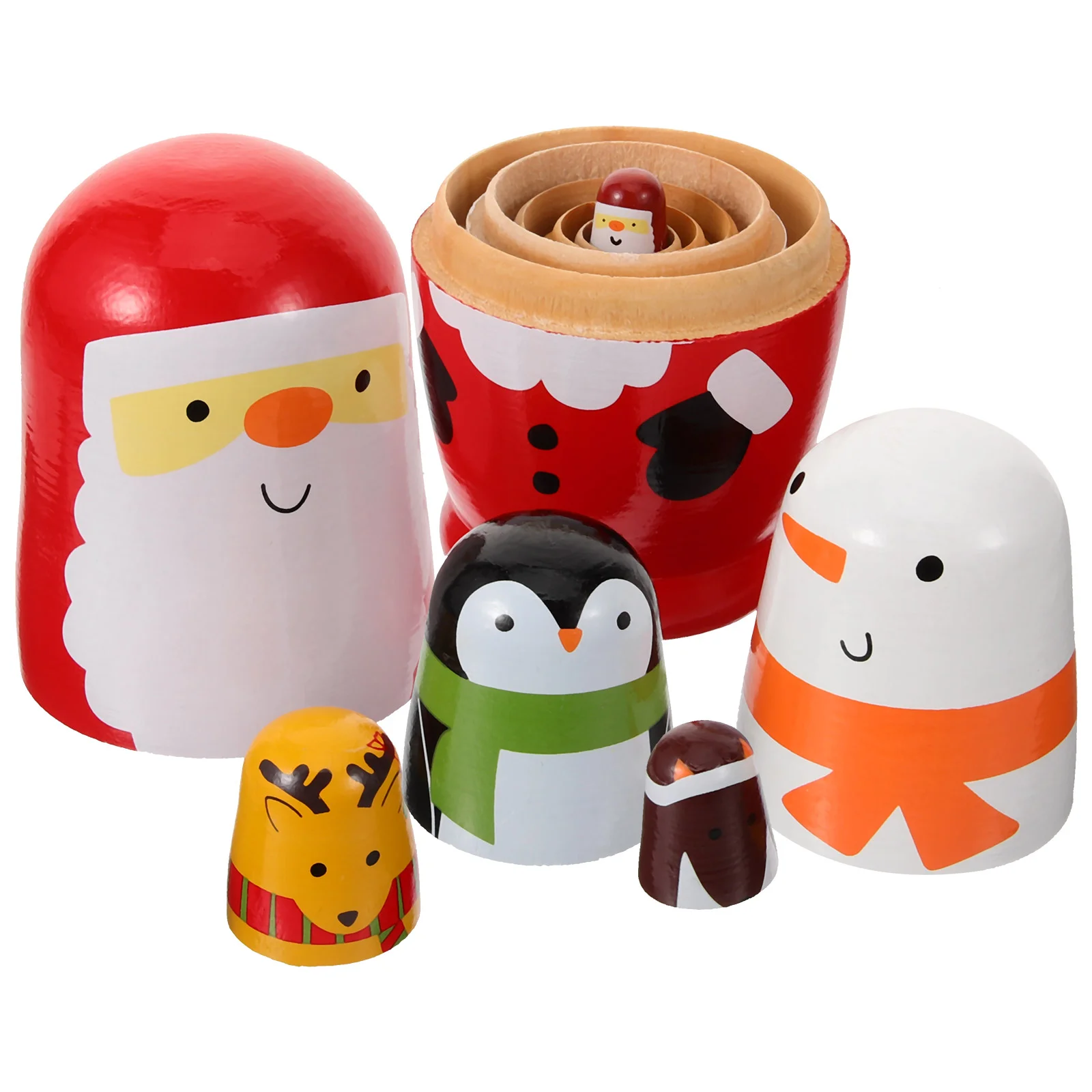 6 Pcs Aldult Child Kids Christmas Gifts -toe Nesting Toys Wooden Russian Stacking
