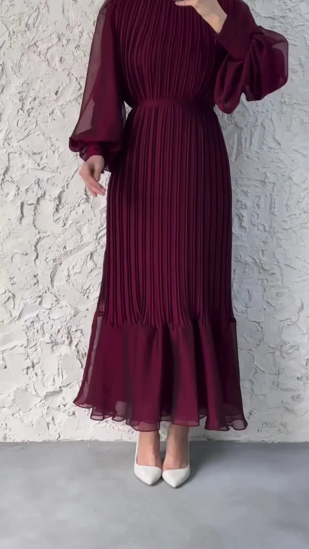 2024 New Ruffled Lace-Up Maxi Dress For Women Autumn Flare Sleeve Bandage Fashion High Waist Elegant Party Pleated Long Dress