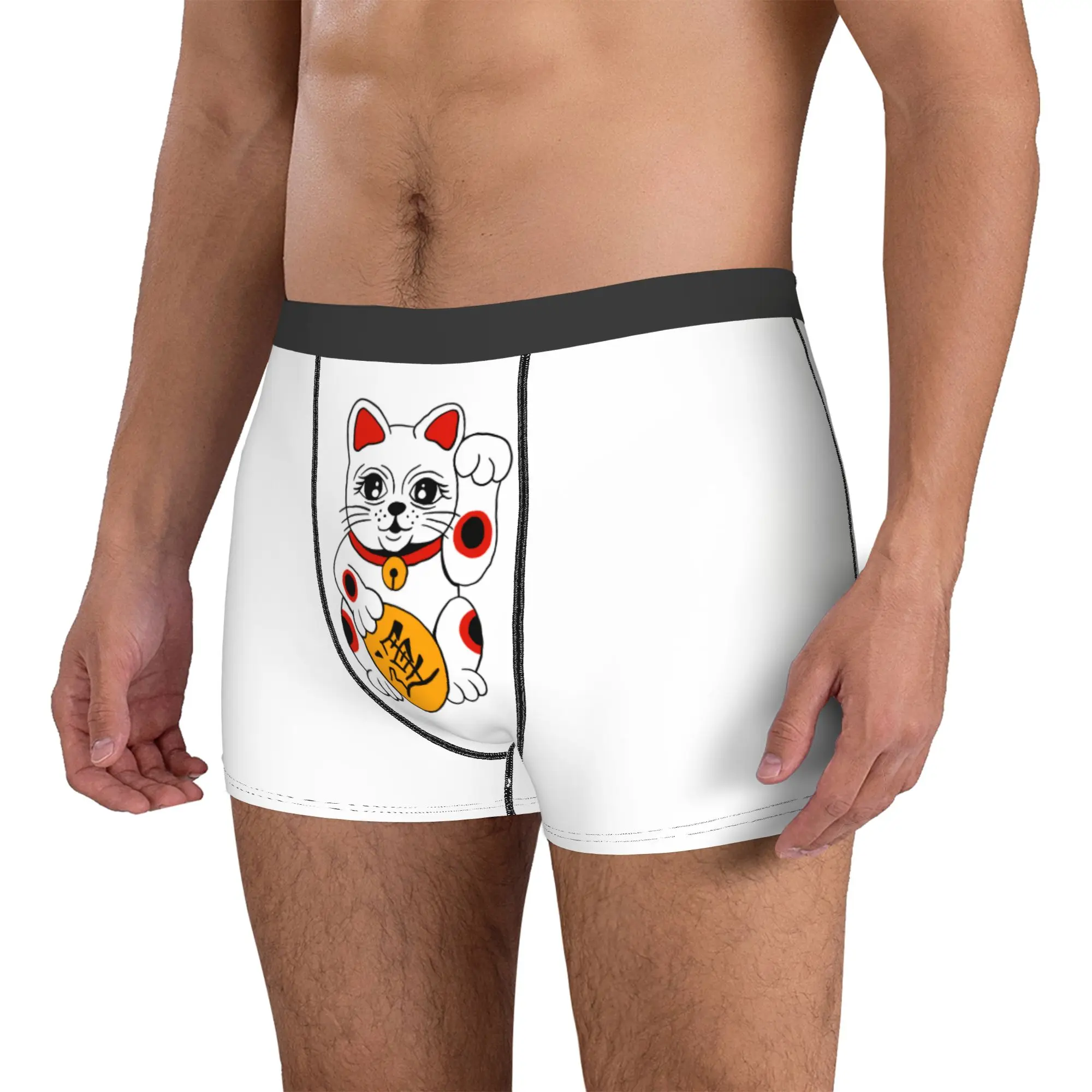 Custom Japanese  Maneki Neko Waving Lucky Cat Boxer Shorts For Homme 3D Printed  Underwear Panties Briefs Soft Underpants