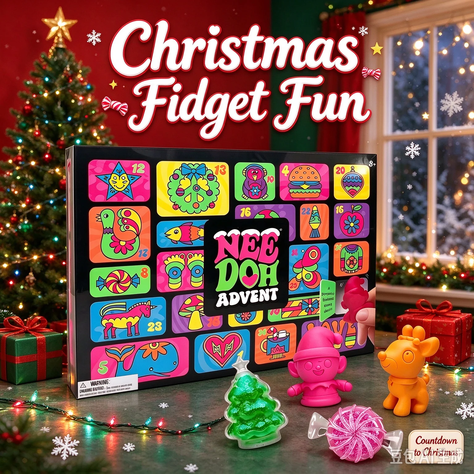 NeeDoh 2026 3D PVC Fidget Doll Advent Calendar Christmas Countdown Calendar Surprise Box Stress Relief Toy New Year Holiday Gift