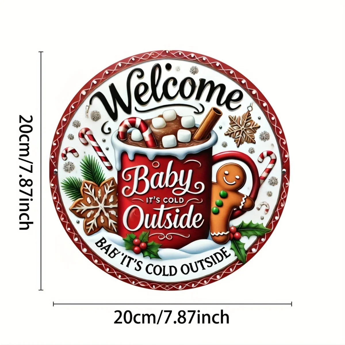 1pc 8X8 Inch (20X20 Cm) Round Metal Sign, Gingerbread Baby It'S Cold Outside, Easy to Install - Window Decorations, Porch Decora