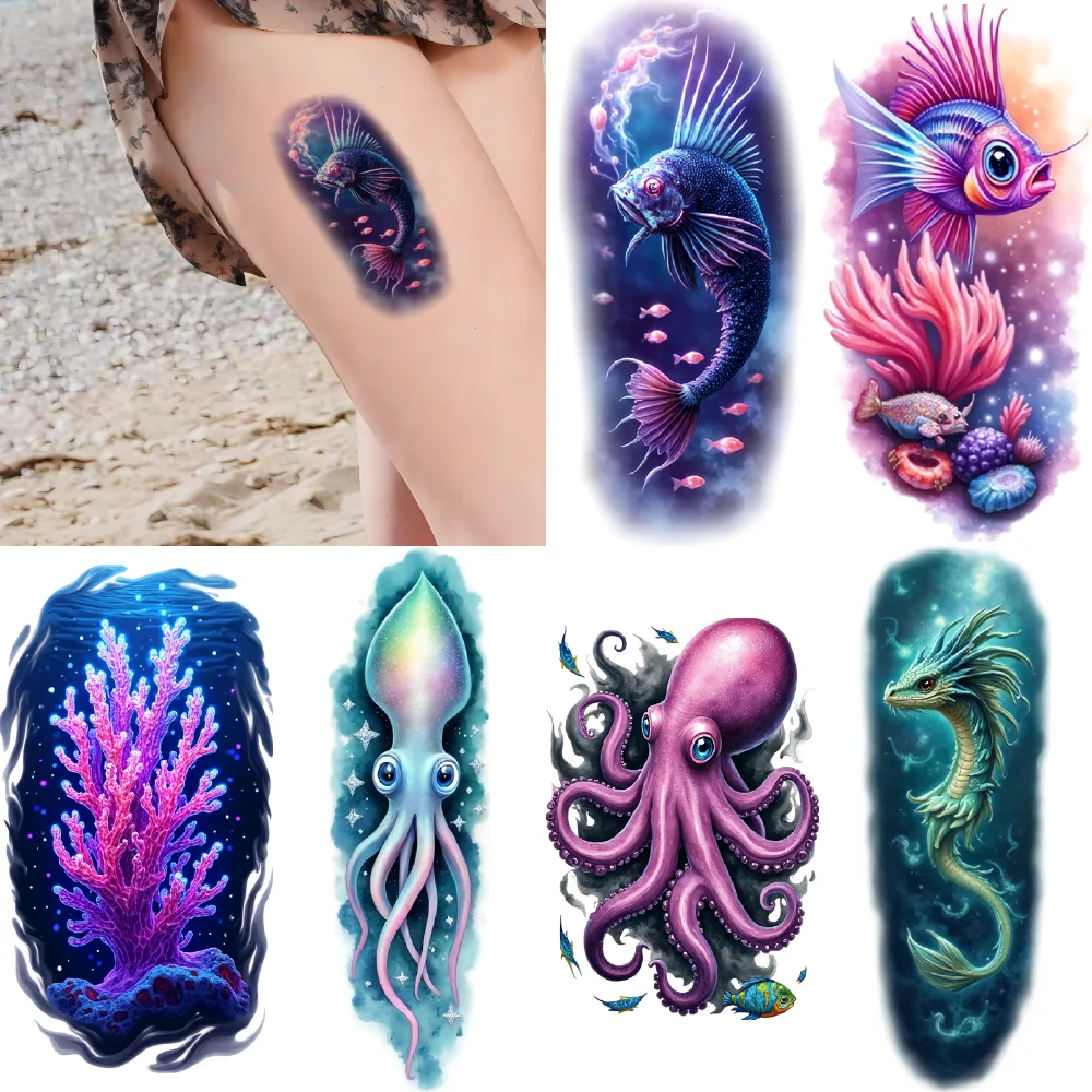 

12 шт. временные татуировки водостойкие долговечные наклейки для тела осьминог рыба медуза для рук женские бедра