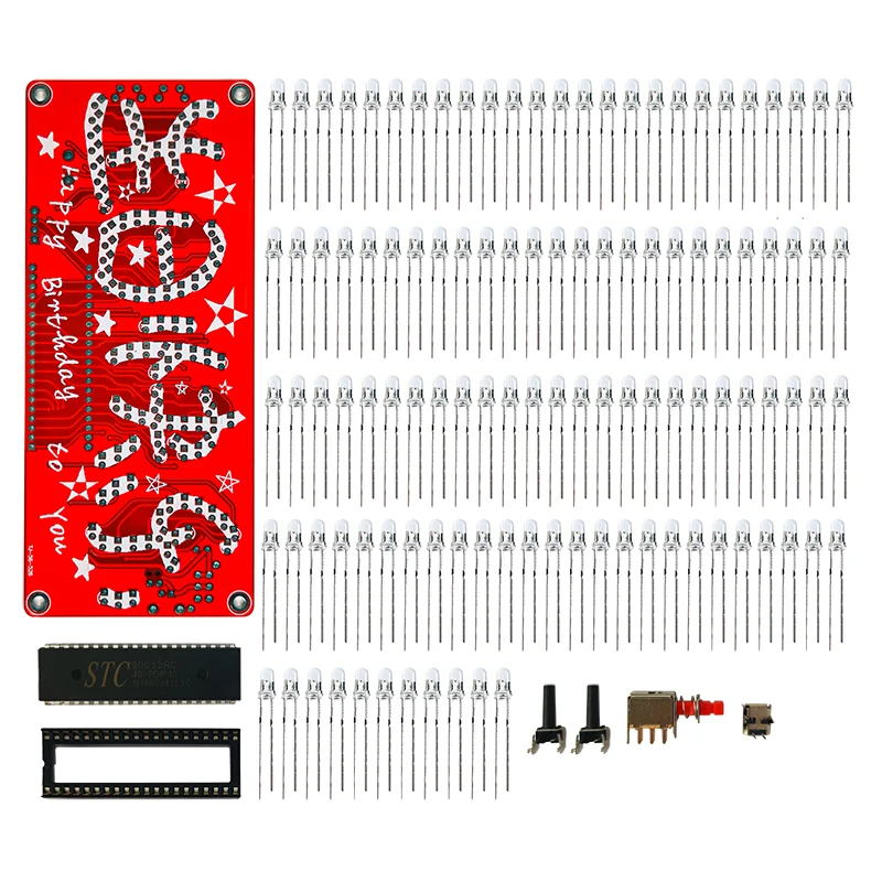 51 Microcontroller Happy Birthday DIY Kit Music LED Blinking Lights Weldring Practice Circuit Board
