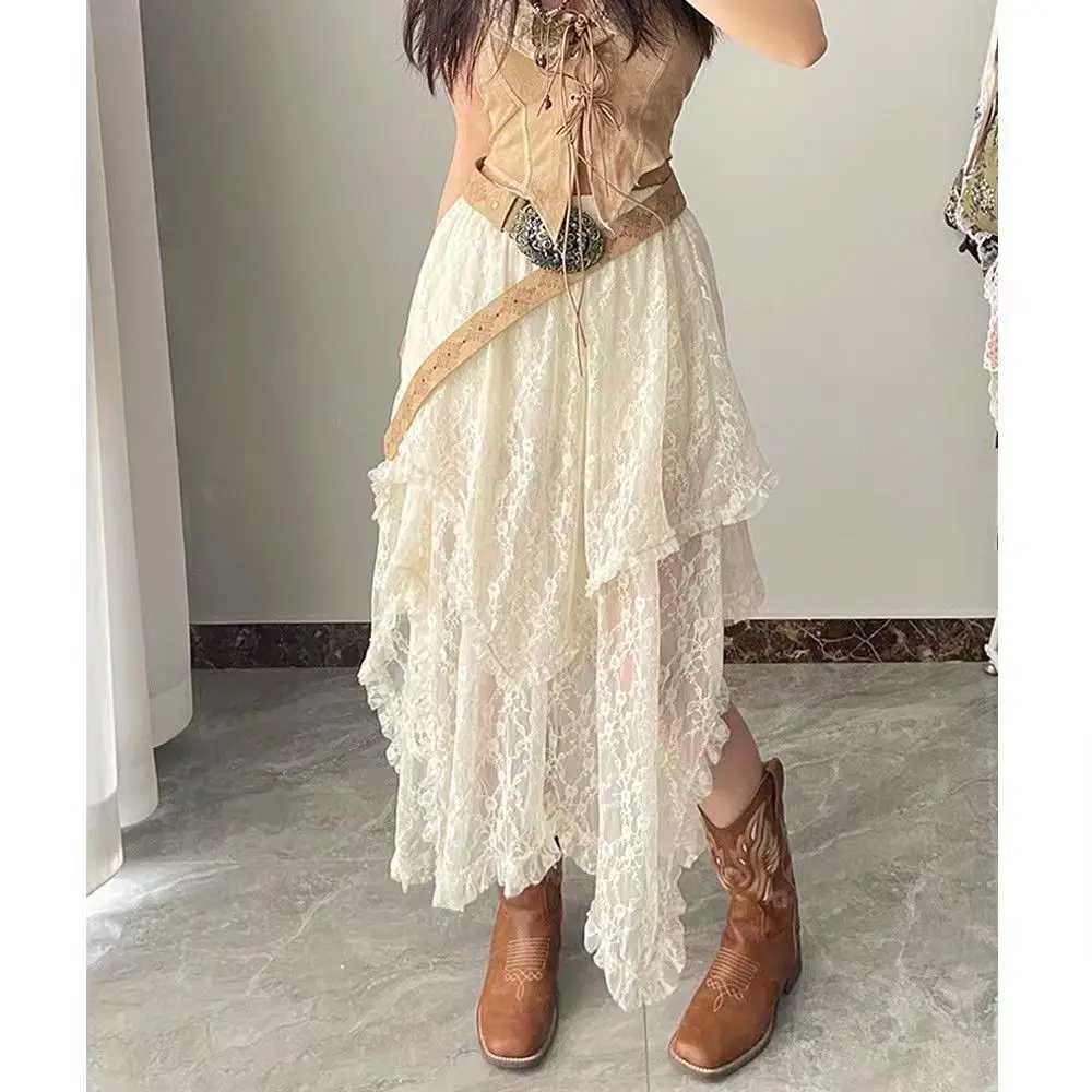 

n Sle Irregular Lace Long Skirt Cotton Me f Body Skirt Layering Clothing for assland Northwest Region