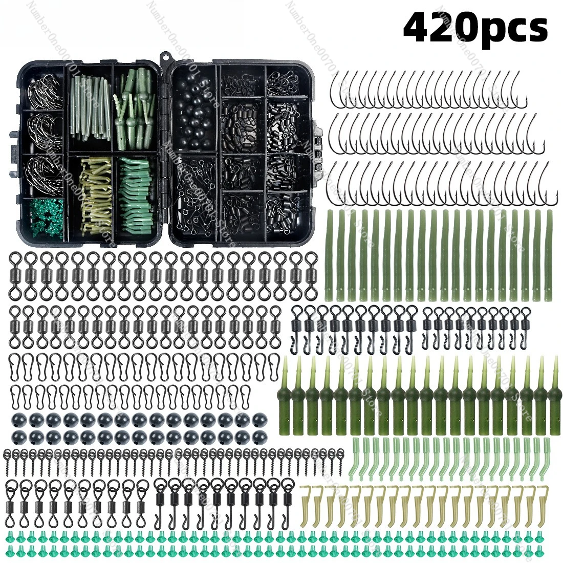 420Pcs European Carp Fishing Tackle Kit, Fishing Hooks, Beads, Swivels, Complete Fishing Accessories Set