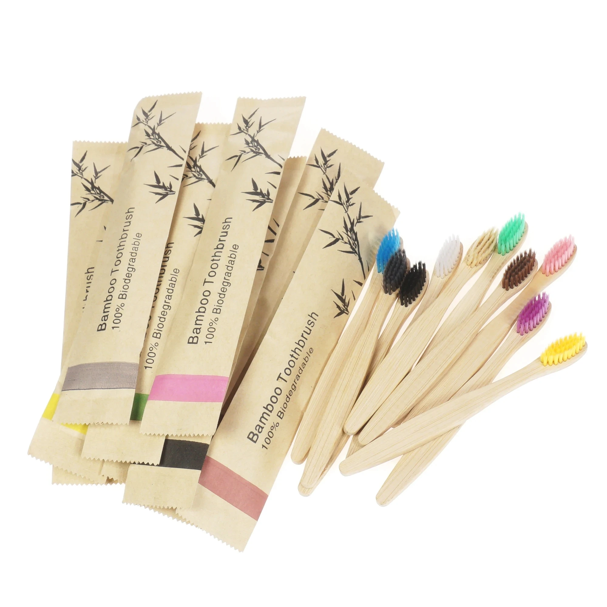 8/12Pcs Children\'s Bamboo Toothbrushes Paper Bags Soft Bristles Bamboo Charcoal Independent Packaging Toothbrushes Portable