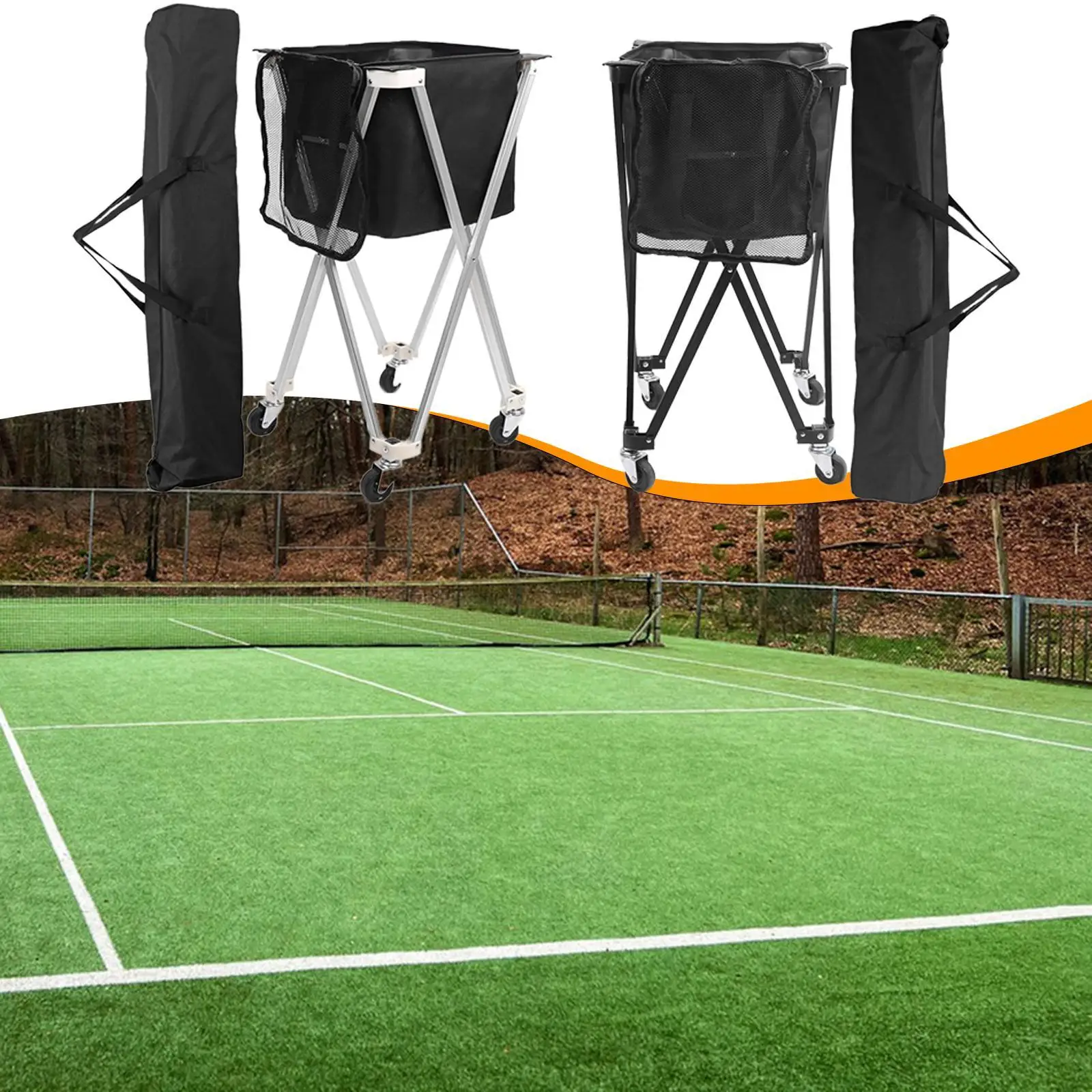 

Портативная тележка для теннисных мячей, корзина для теннисных мячей, подвижная практичная коллекционная спортивная обучающая тележка на колесиках для пиклбола, софтбола