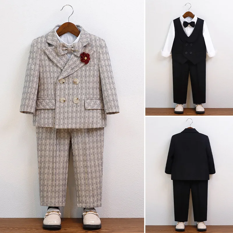 

Autumn Children's Boys Suit Set Kids Boys One Year Old Suit Handsome Boys British Style Speech Piano Hosting Performance Costume