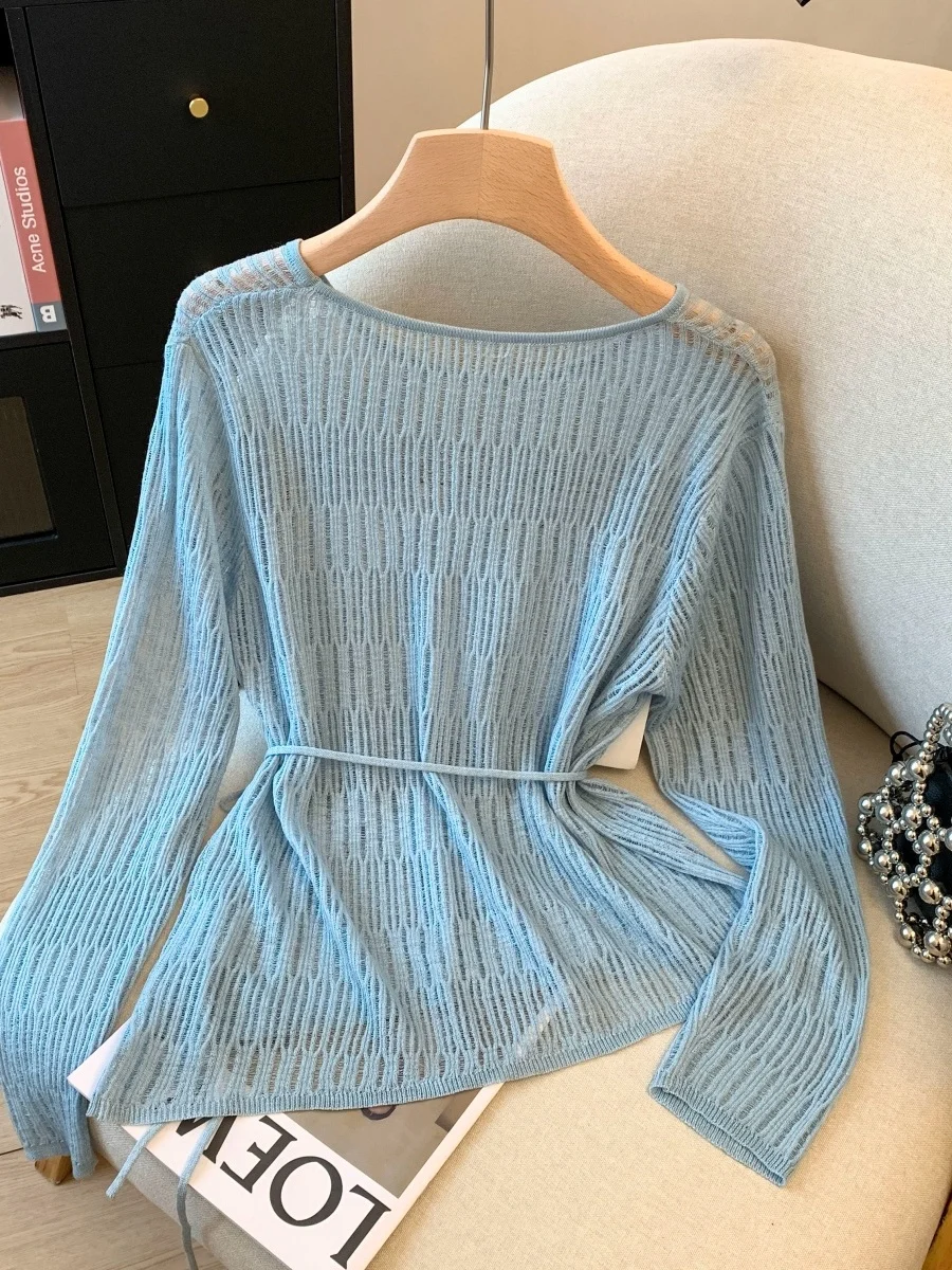 2025 여름 신상 여성 디자인 센세이션 홀로우 아웃 니트웨어 패셔너블 다용도 고급 자외선 차단 탑 한국 스타일