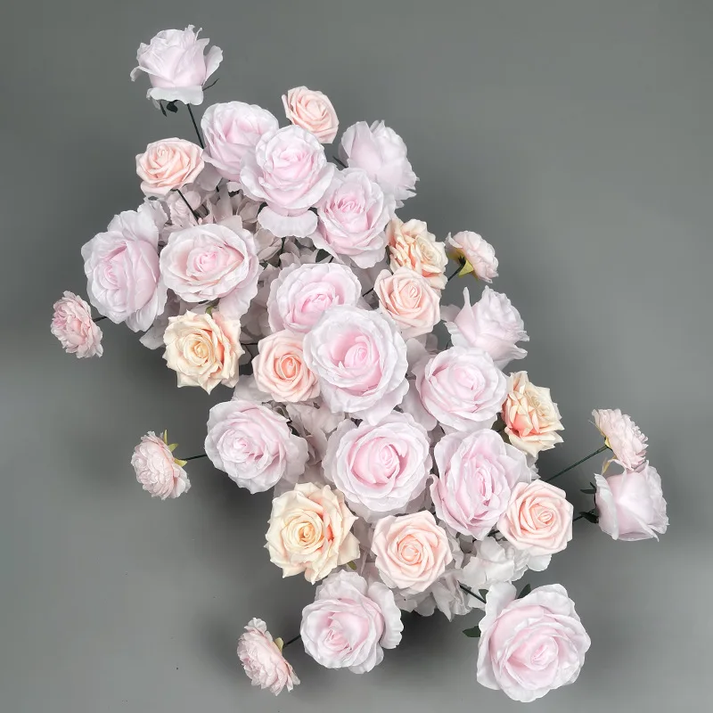 Burgunderrote künstliche Rosenblume, Hochzeitsläufer, Blumenarrangement, Bühnenhintergrund, Blumentischdekoration, Partydekoration, Requisiten – Detail 5