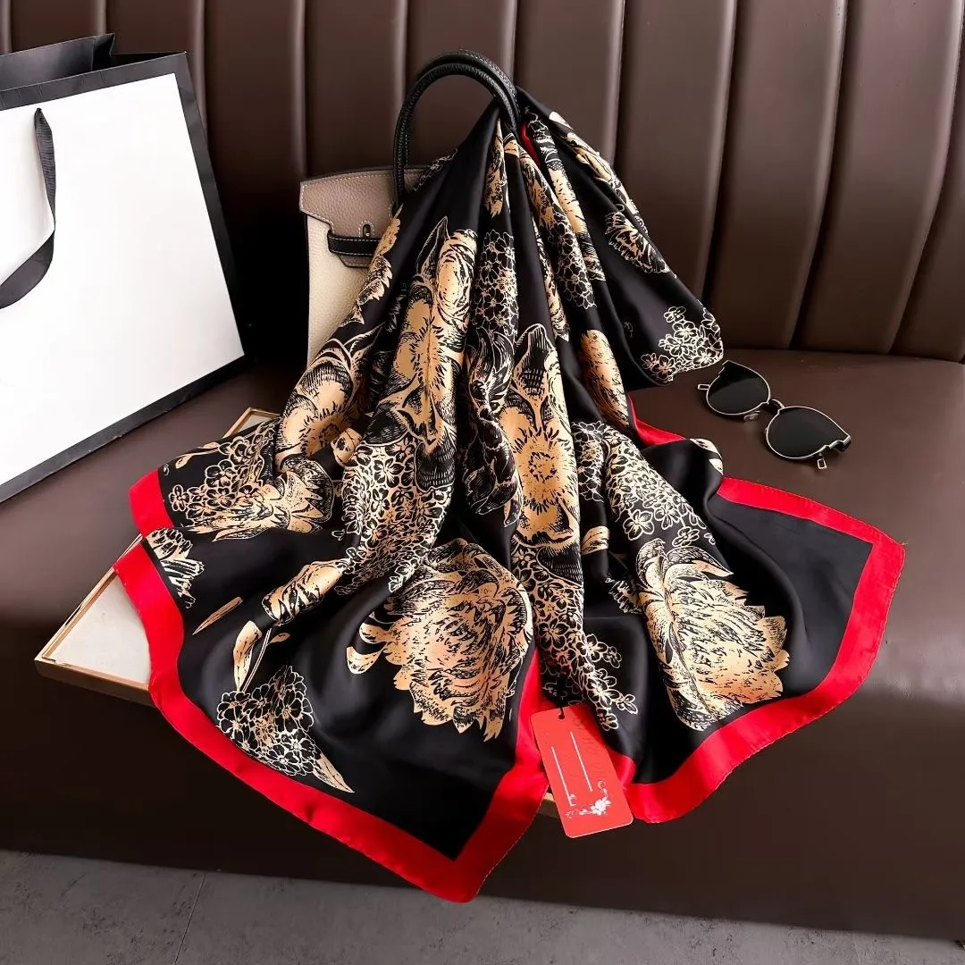 180*90cm Luxury Brand Women Summer Silk Scarves Shawls Lady Wraps Soft Female Geometry Beach Stole Bandanna Foulard Muffler