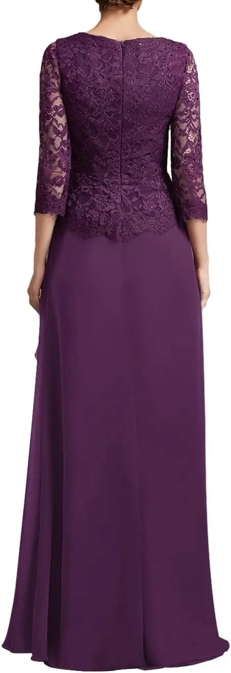 فساتين أم العروس دانتيل كم طويل فستان سهرة طويل شيفون فساتين زفاف الضيوف للنساء رقبة على شكل V