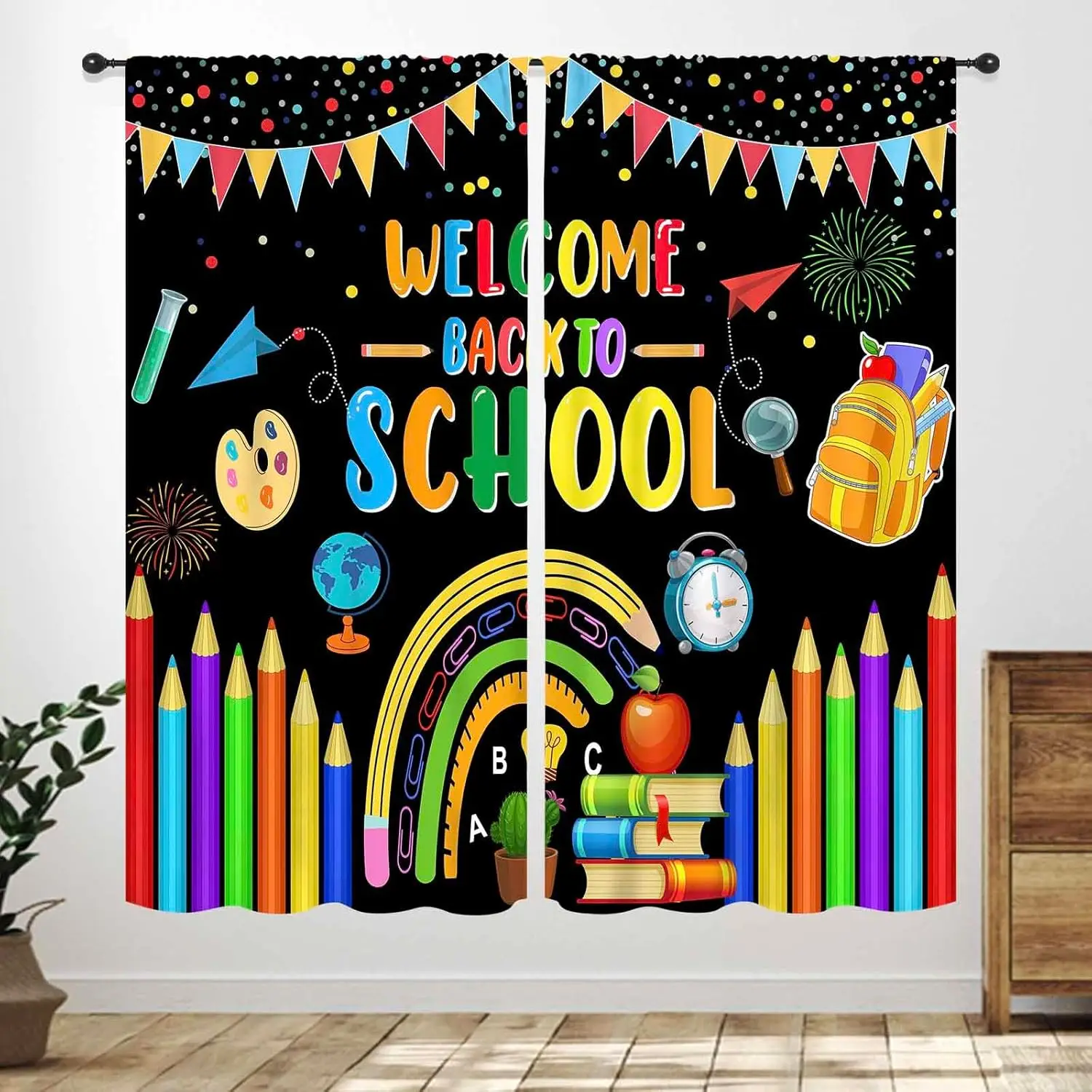 School Classroom Curtains,Colorful Learning Tools Curtains Back to Classroom Decoration for First Day of School Kindergarten