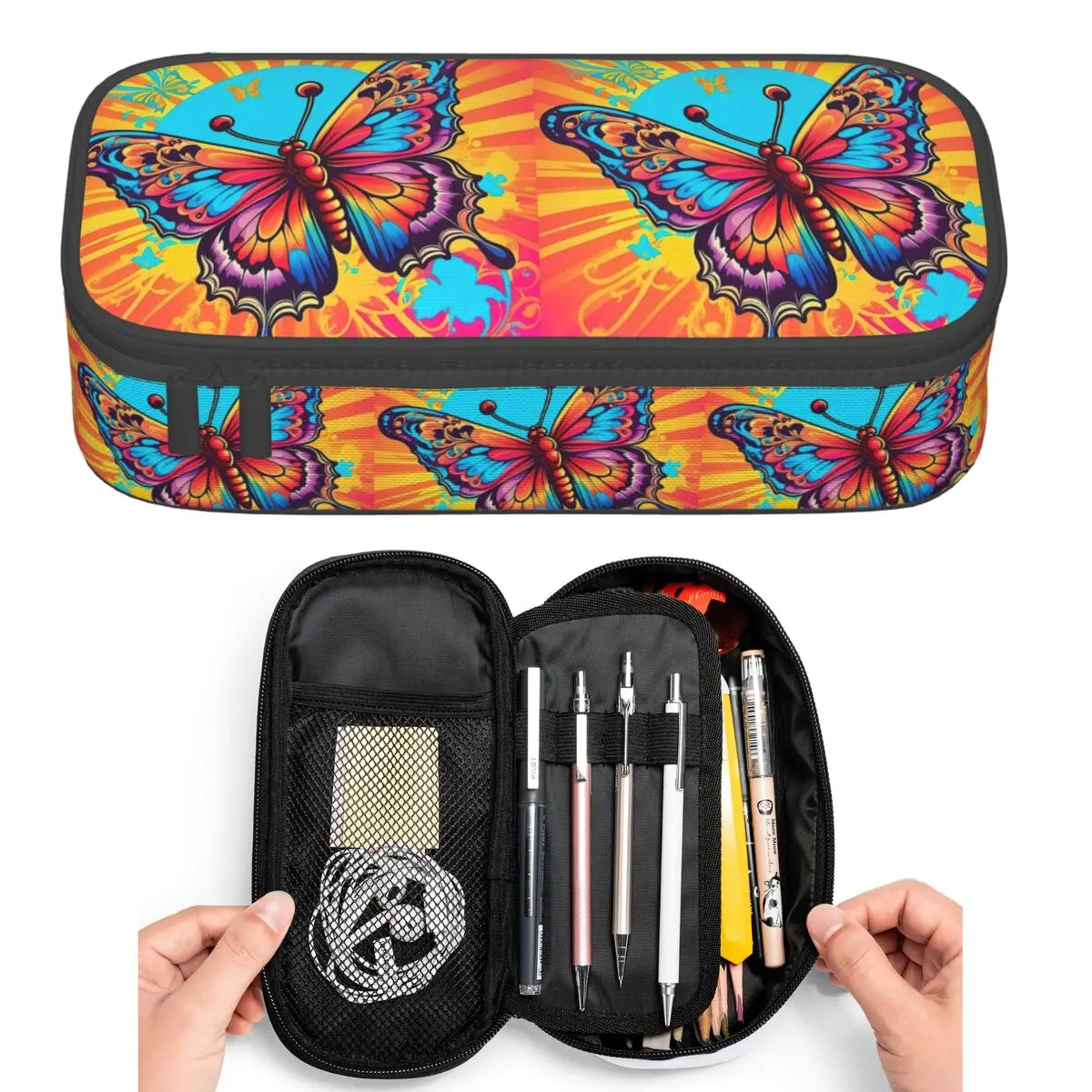 Vibrant Graffiti Butterfly Design Pencil Cases for Student Pen Box Pencil Bag Big Capacity Pencil Pouch Pen Holder
