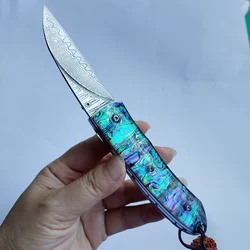 Folding Blade Knife sharp Damascus steel Exquisite Shell handle outdoor camping self-defense knife EDC Tool