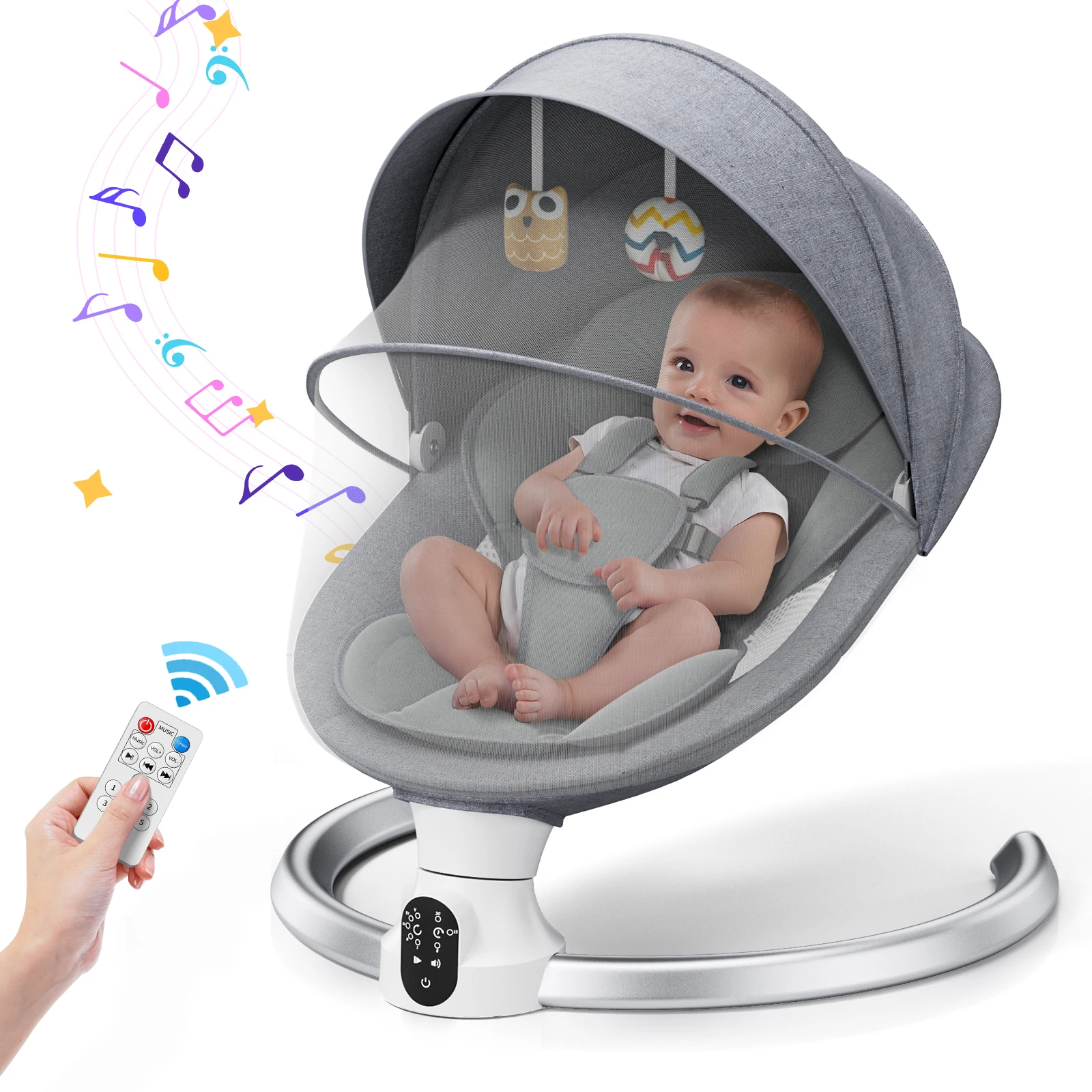 Elektrische Babyschaukel, Babywippe, APP und ferngesteuerte Babyswaage von der Geburt bis 9 kg, 5-Punkt-Geschirr, verbesserte Babyswaage mit 3 Timern