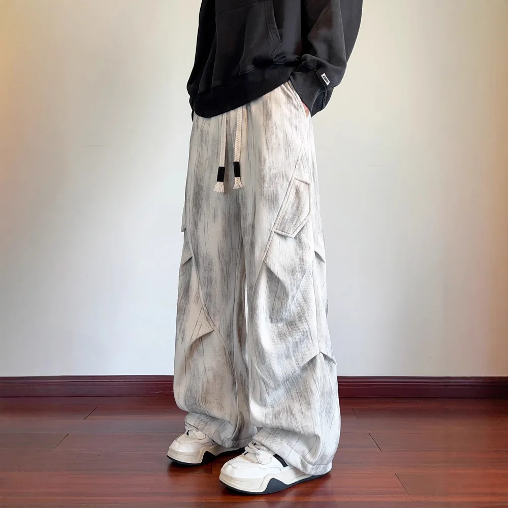 

Tie-Dye Heavyweight Cargo Sweatpants Autumn Trend Loose Straight Casual Men's Thick Corduroy Pants
