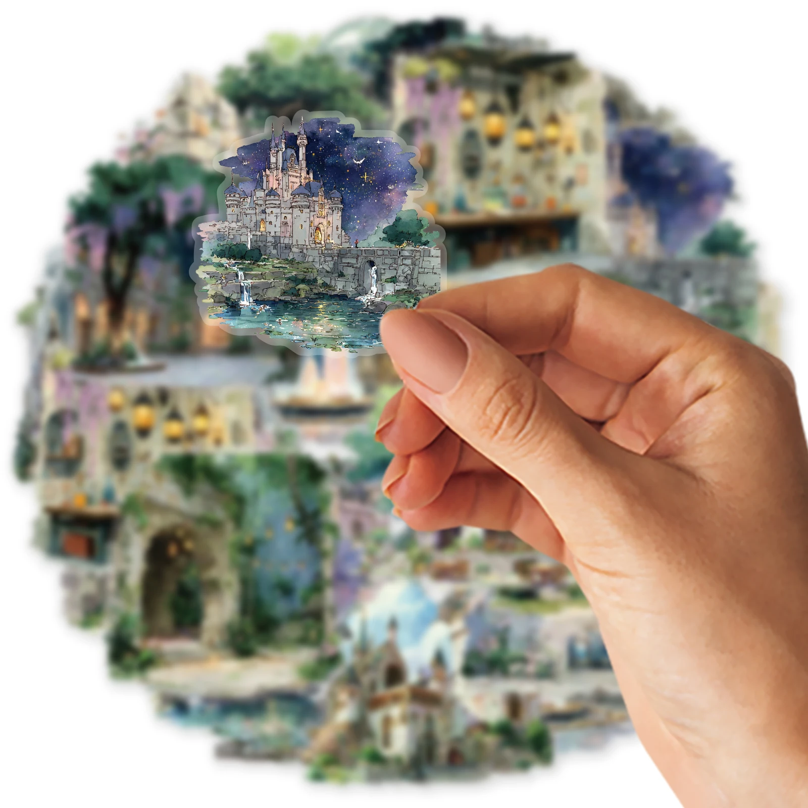 Etori Life Magic World Retro Magic Castle Architecture Pattern Pet Scenery Stickers DIY Scrapbooking Supplies, Room Decoration, Notebook, Phone Stickers, Photo Album, Children's Gift Paper Bag, Retro Party, Toy Stickers, Die-Cut Craft, Waterproof Decals