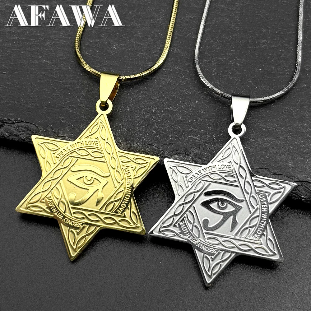 

Israel Hexagram Egyptian Eye of Horus Celtic Knot Stainless Steel Pendant Necklace for Women Men Star of David Chain Jewelry