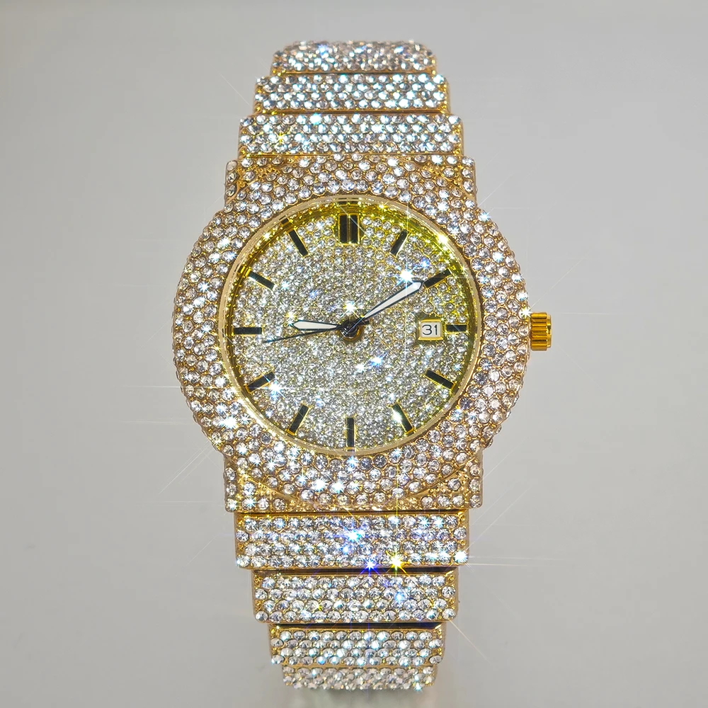 

2025 Hot Sell Ice Watches Men Brand UNIGUET Fashion Quartz Watch Male Hip Hop Full Diamond shiny Wristwatch Gift Dropshipping