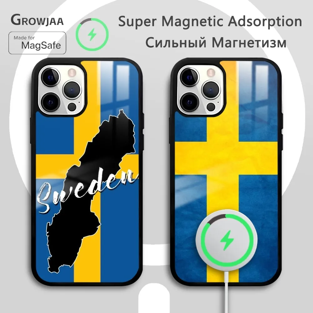 

Sweden Flag Pattern Phone Case For IPhone 16 15 14 13 12 11 Pro Max Plus Mini Magsafe Mirror Wireless Magnetic Funda