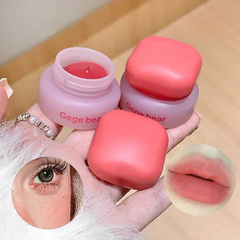 Gege bear Crema de doble uso para labios y mejillas, colorete y barro labial, maquillaje natural nude, aplicación natural, color de maquillaje completo