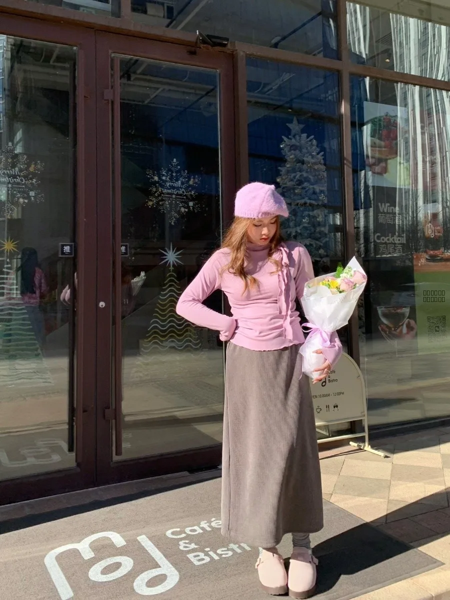 

Универсальная юбка А-силуэта из хлопкового вельвета, стройнящая, универсальная, зимняя коллекция, женская модная юбка средней длины