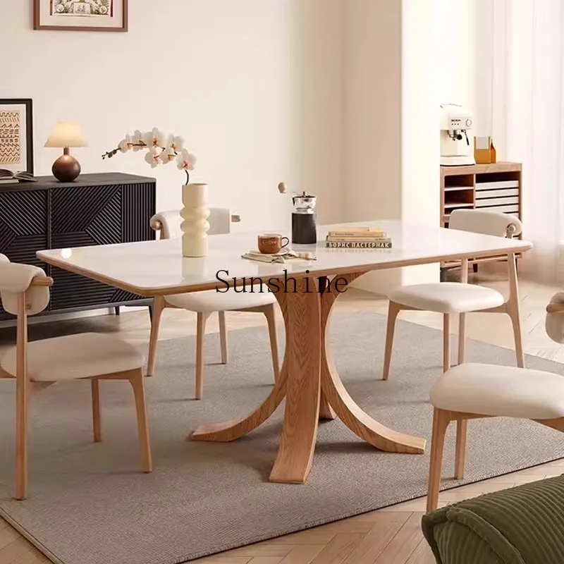 

Nordic solid wood rock slab dining table and chair combination home modern simple oil matte