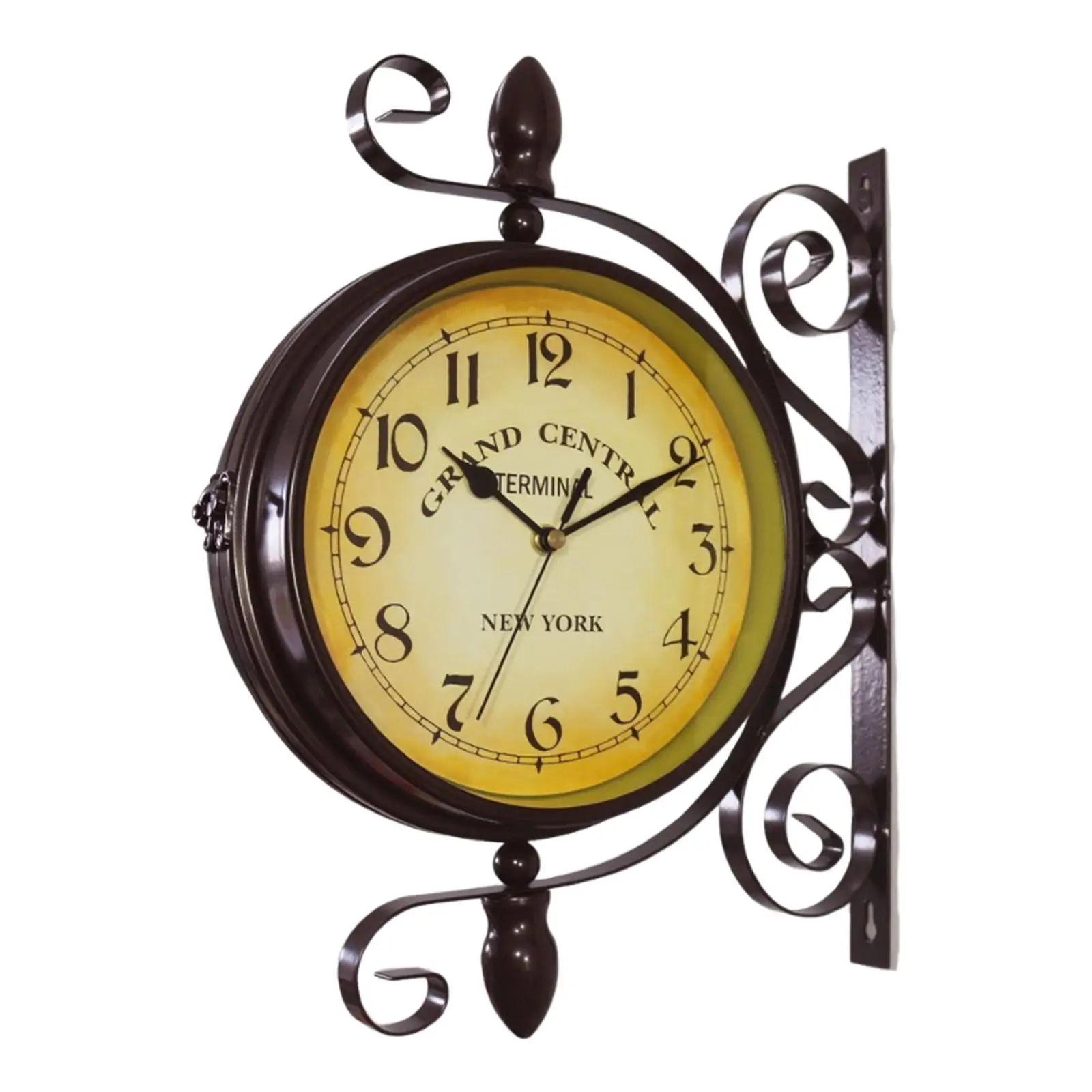 Double Sided Wall Clock Ornament Vintage Round Industrial Two Faces Silent for Bar Housewarming Gift Home Decor