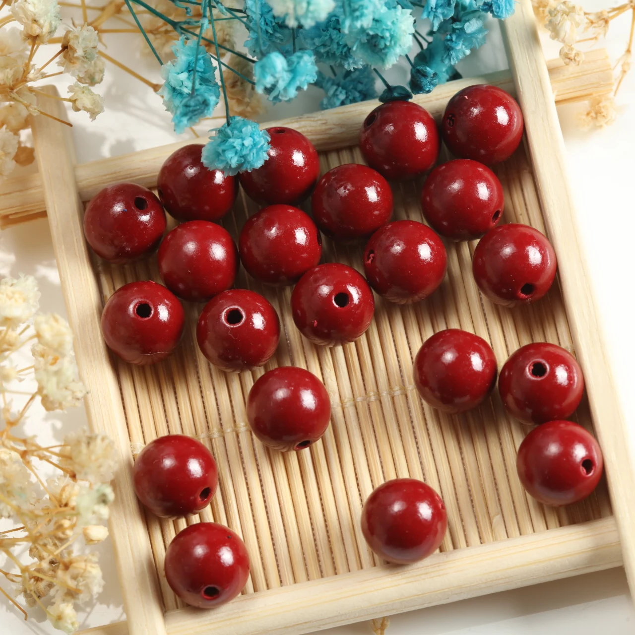 10/20/40/80pcs Round Red Cinnabars Beads 6-20MM Selected Size Suitable for Jewelry Making Handmade DIY Bracelets Necklace