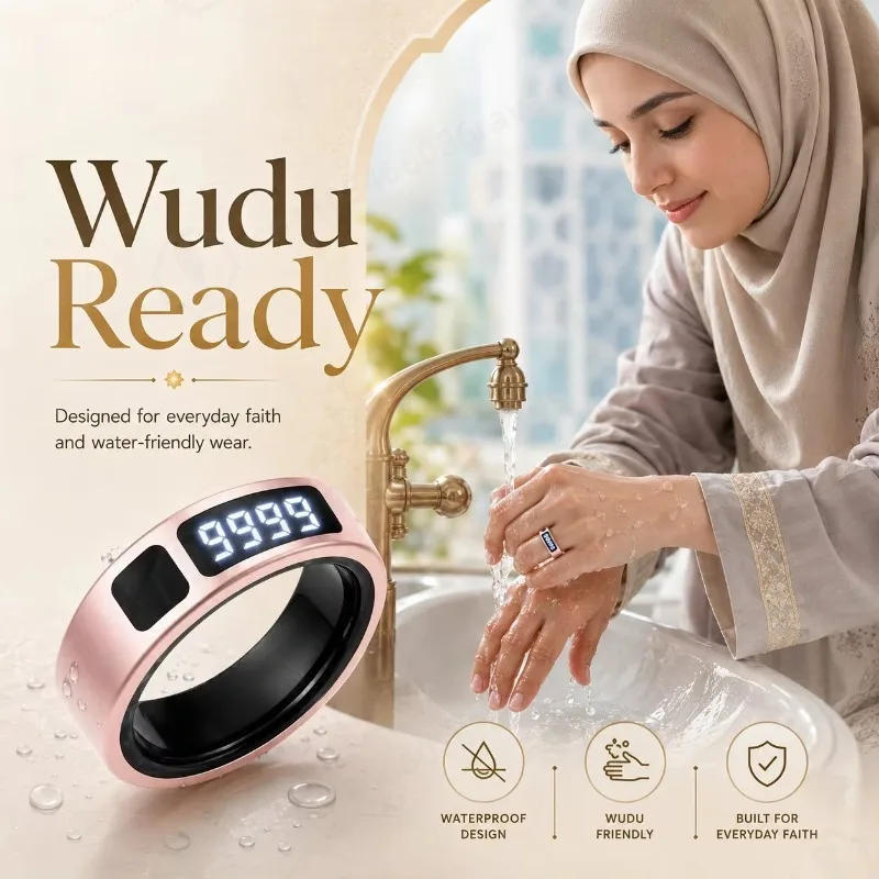 Smart Ring Zinc Alloy Metal 5 Times Prayer Reminder Wearable Device for Religious Daily Use Durable Portable Accessory