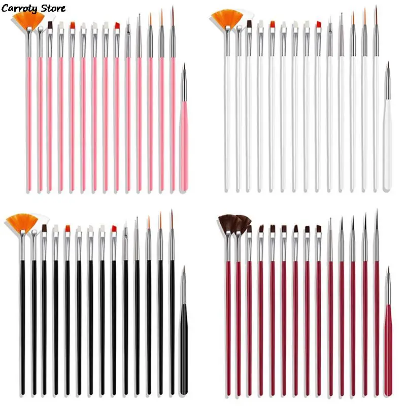 15PCS Professional Nail Art Brush Set For Manicure Rhinestone Acrylic Paint Brushes Kit UV Gel Polish Nails Lining Pen Gradient