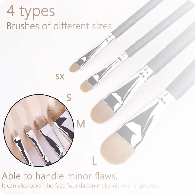 

1/4PCS Upgraded Ultra-thin Foundation Concealer Makeup Brush Pro Liquid Foundation Cream Concealer Make-up Tool 4 Types Sizes