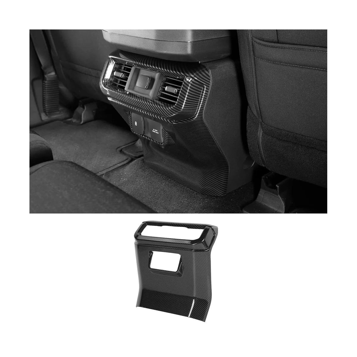 Rear Armrest Box Air Vent Outlet Cover Trim Panel for Ford F150 2021 2022 2023 Accessories - ABS Carbon Fiber