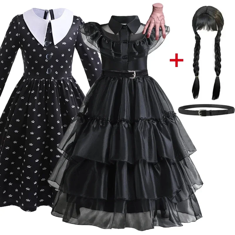 Movie Wednesday Cosplay For Girls Balck Gothic Dress Girl Birthday Cosplay Halloween Carnival Costume Kids Princess Dresses