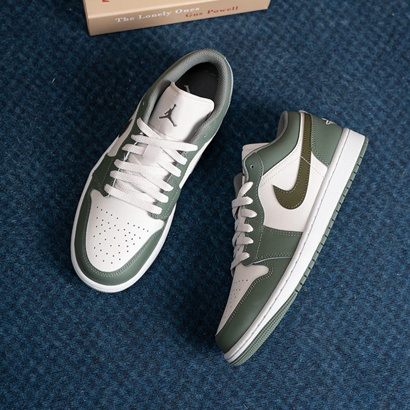 

Nike Men's Shoes Air Jordan 1 Sports Shoes Low-Top Green and White Basketball Shoes 553558-300