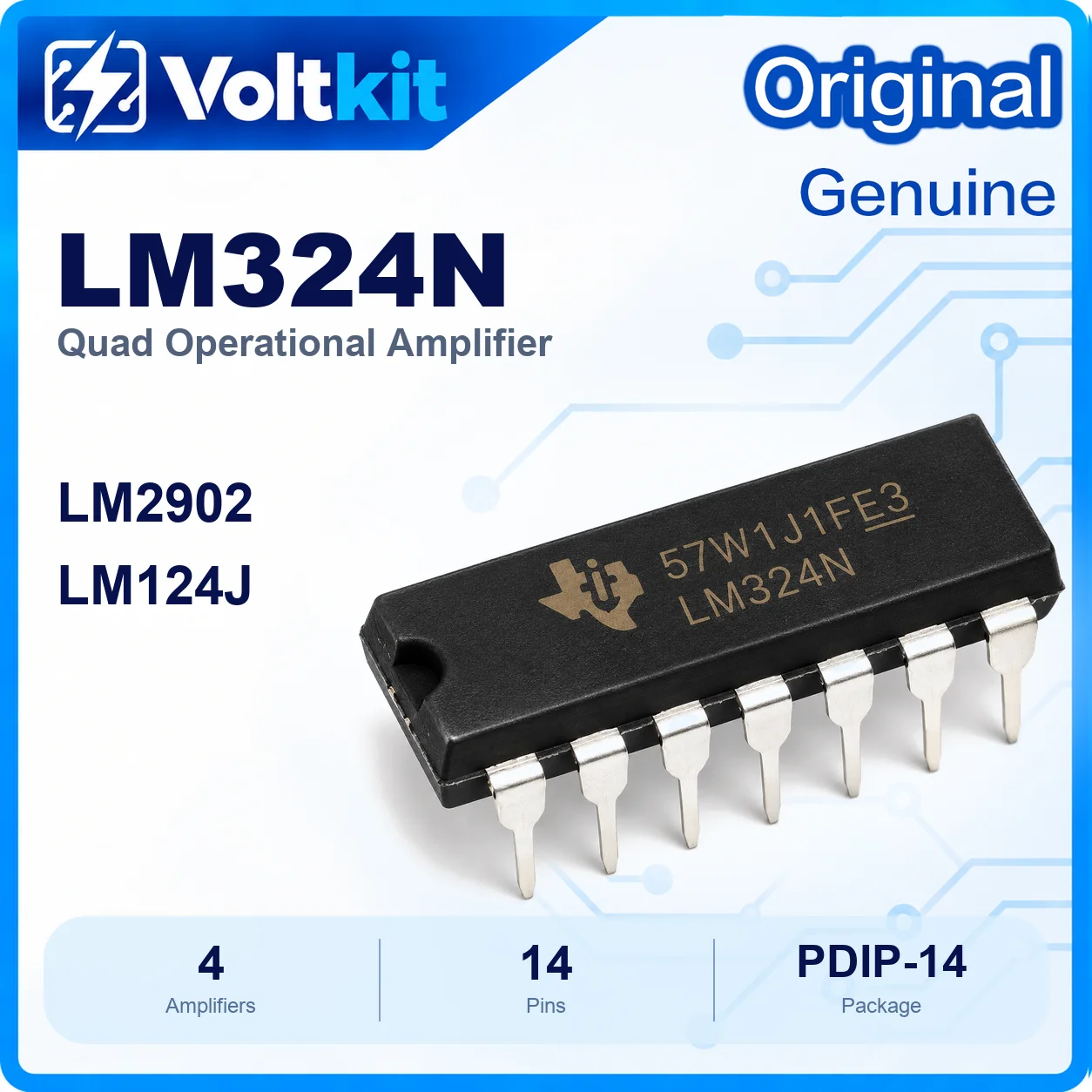 10PCS LM324N LM324 DIP-14 Quad Operational Amplifier Low Power Op Amp 3V-32V Single Supply LM2902N LM124J