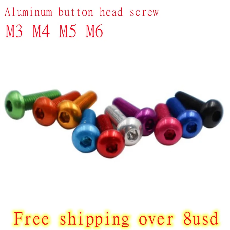 10pcs button head screw M3 M4 M5 M6*5/6/8/10/12/14/16/20/25/30 colourful Aluminum hex socket screw